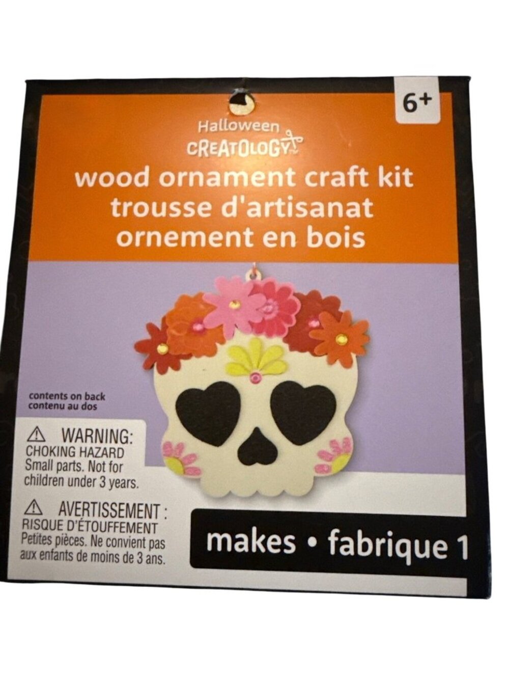 Halloween Creatology Wood Ornament Craft Kit Skull Design With Stickers & Gems F